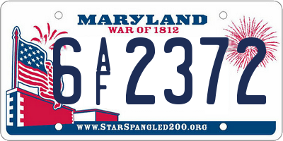 MD license plate 6AF2372
