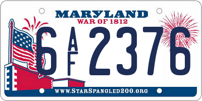 MD license plate 6AF2376