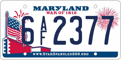 MD license plate 6AF2377