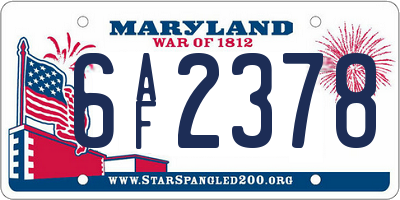 MD license plate 6AF2378