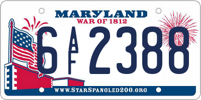 MD license plate 6AF2388