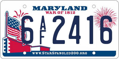 MD license plate 6AF2416