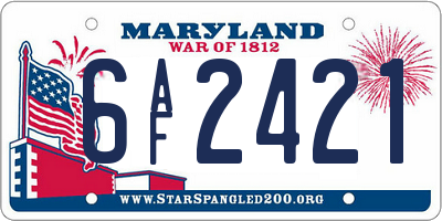 MD license plate 6AF2421