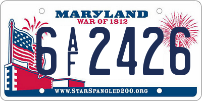 MD license plate 6AF2426