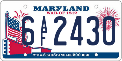 MD license plate 6AF2430