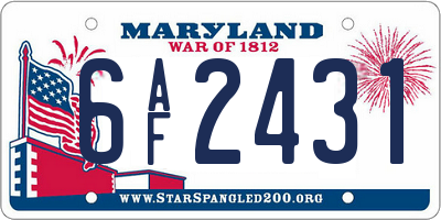 MD license plate 6AF2431