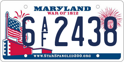 MD license plate 6AF2438