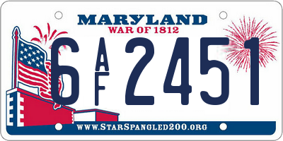 MD license plate 6AF2451