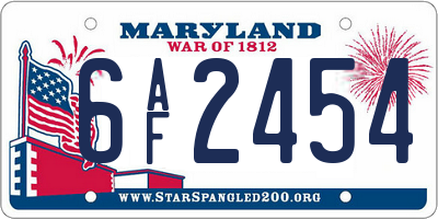 MD license plate 6AF2454