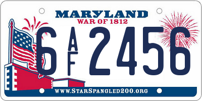 MD license plate 6AF2456