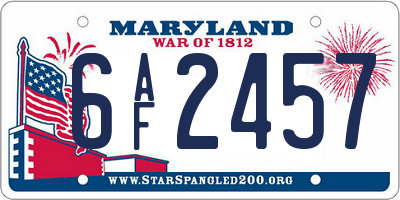 MD license plate 6AF2457