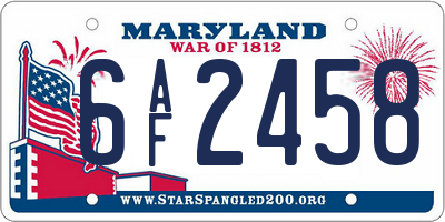 MD license plate 6AF2458