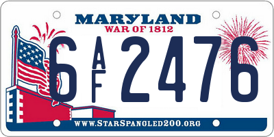 MD license plate 6AF2476