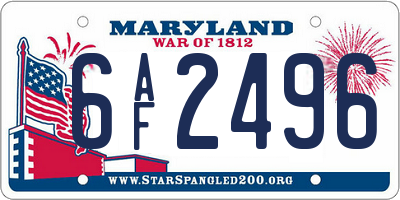 MD license plate 6AF2496