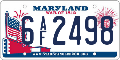 MD license plate 6AF2498