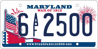 MD license plate 6AF2500