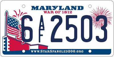 MD license plate 6AF2503