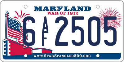 MD license plate 6AF2505