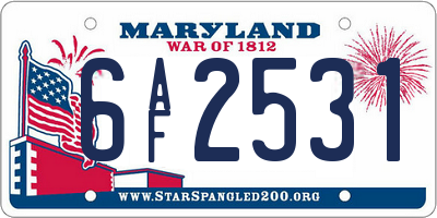 MD license plate 6AF2531