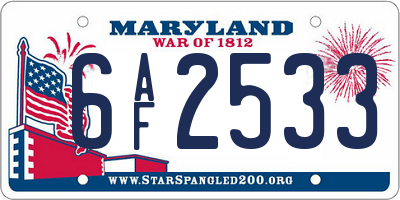 MD license plate 6AF2533