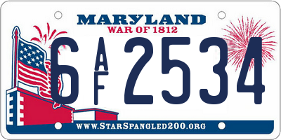 MD license plate 6AF2534