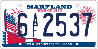 MD license plate 6AF2537
