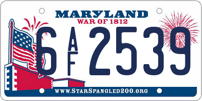 MD license plate 6AF2539