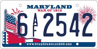 MD license plate 6AF2542