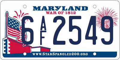 MD license plate 6AF2549