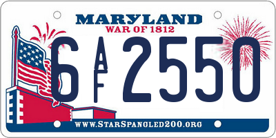 MD license plate 6AF2550