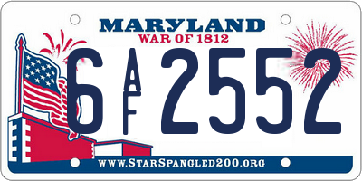 MD license plate 6AF2552
