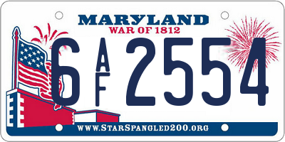 MD license plate 6AF2554