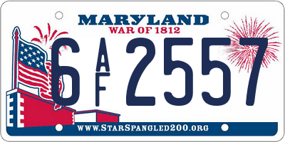 MD license plate 6AF2557