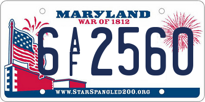 MD license plate 6AF2560