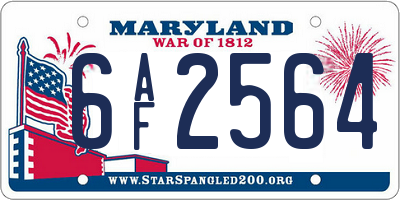 MD license plate 6AF2564