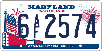 MD license plate 6AF2574