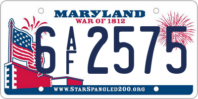 MD license plate 6AF2575