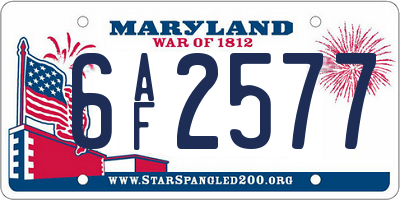 MD license plate 6AF2577