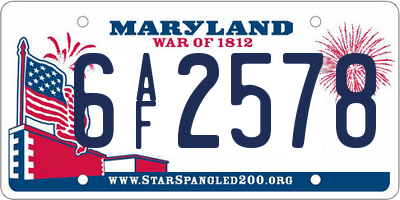 MD license plate 6AF2578