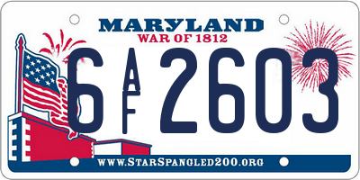 MD license plate 6AF2603