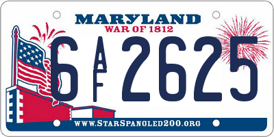 MD license plate 6AF2625