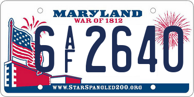 MD license plate 6AF2640