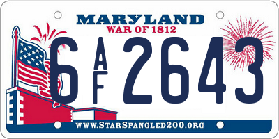 MD license plate 6AF2643