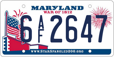MD license plate 6AF2647
