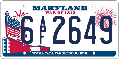 MD license plate 6AF2649