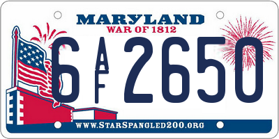 MD license plate 6AF2650