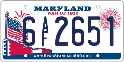 MD license plate 6AF2651