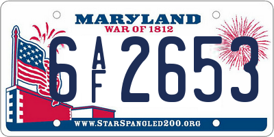 MD license plate 6AF2653
