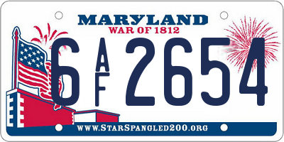 MD license plate 6AF2654