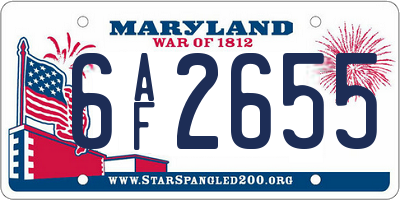 MD license plate 6AF2655